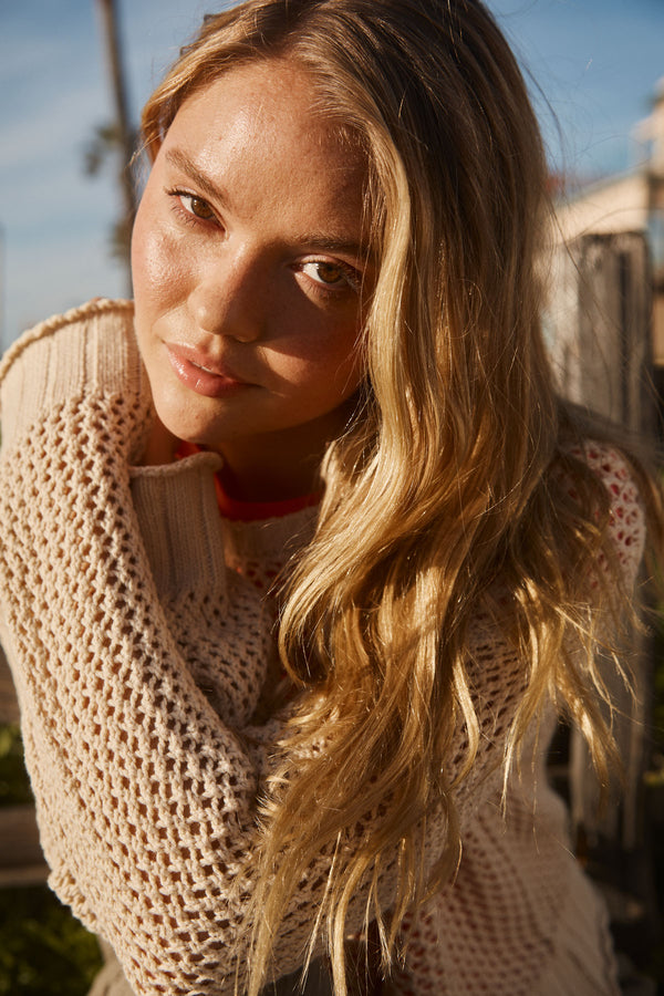 Sundry Crew Neck Sweater in Tan