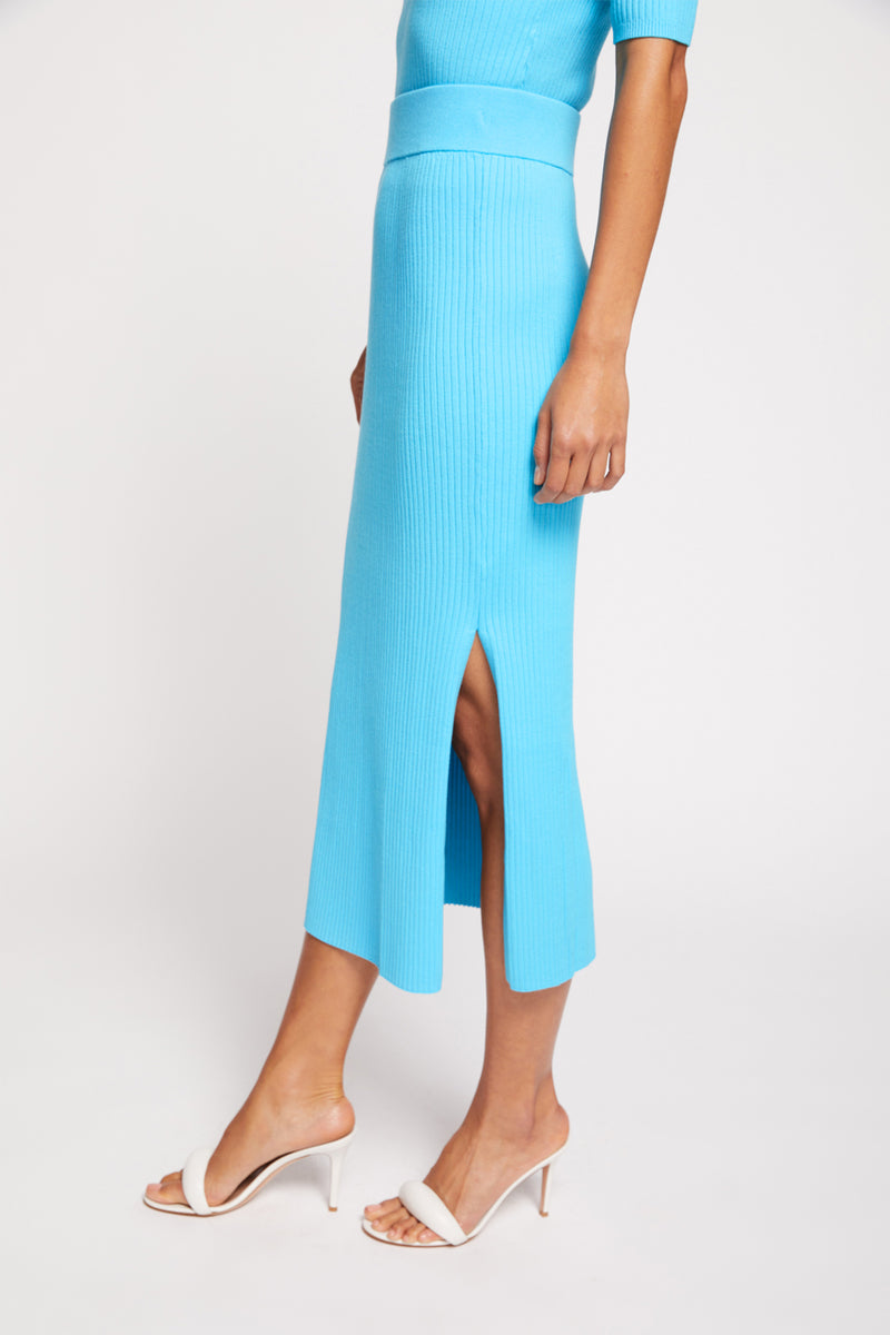 Bailey 44 Nikoletta Skirt in Aqua - left side with slit