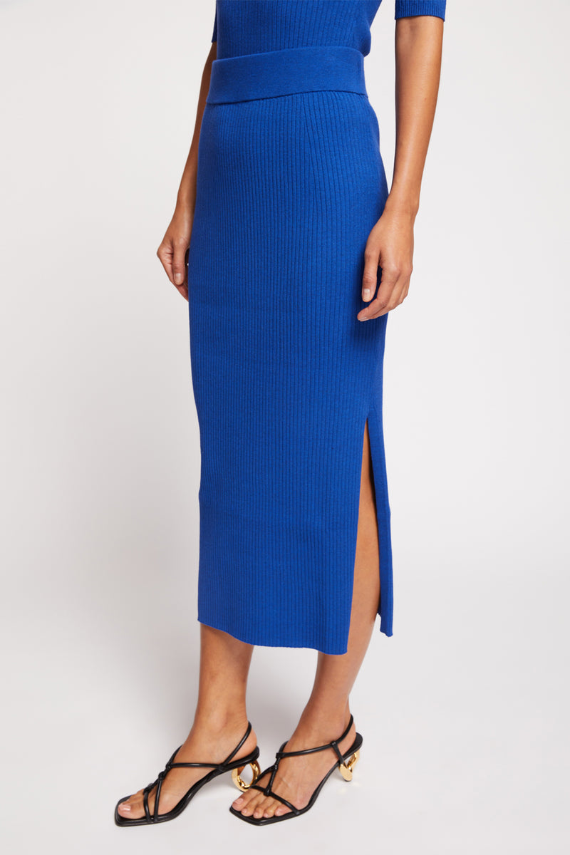 Bailey 44 Nikoletta Skirt in Ink - left side with slit