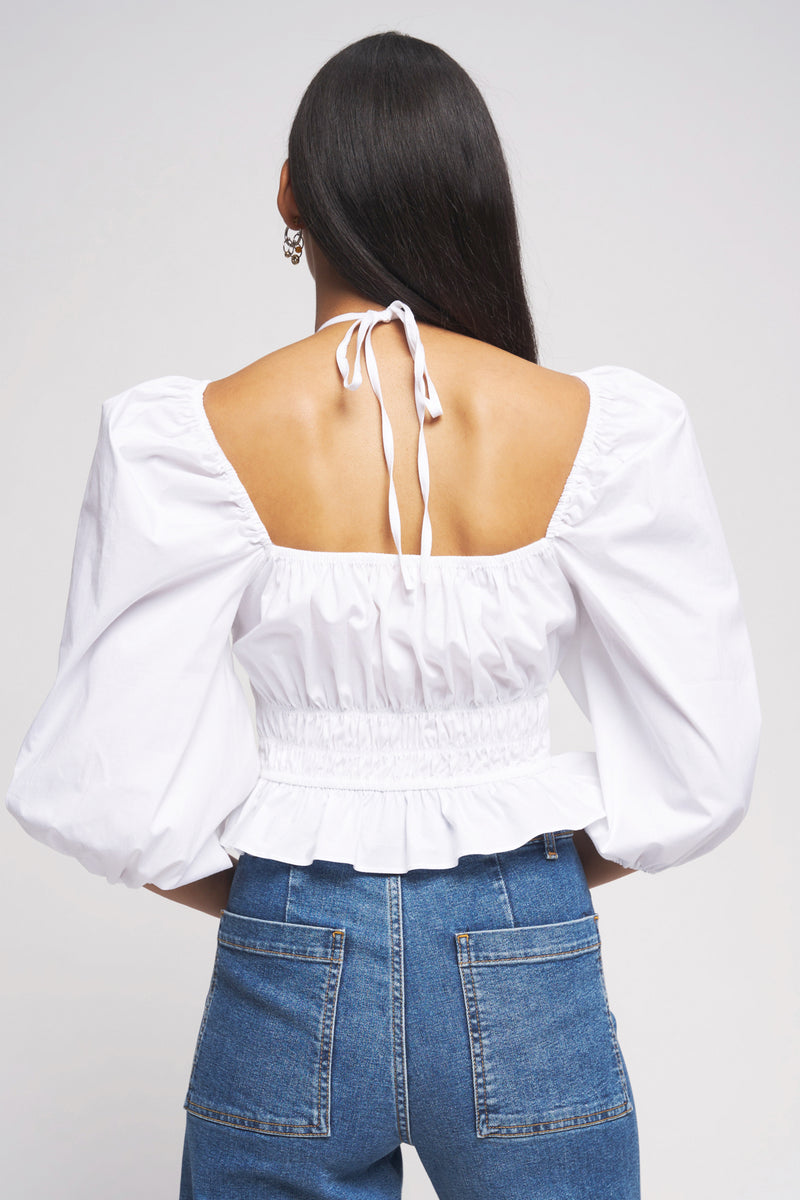 Bailey 44  Shani Peplum Top in Oatmilk back view