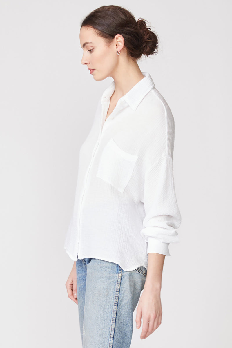 Stateside Gauze Oversized Shirt in White-side view