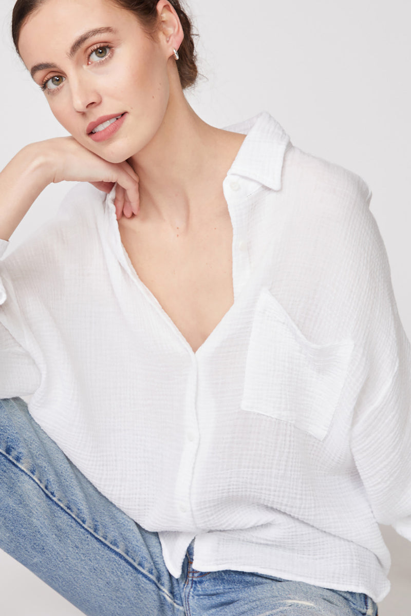 Stateside Gauze Oversized Shirt in White-close up 