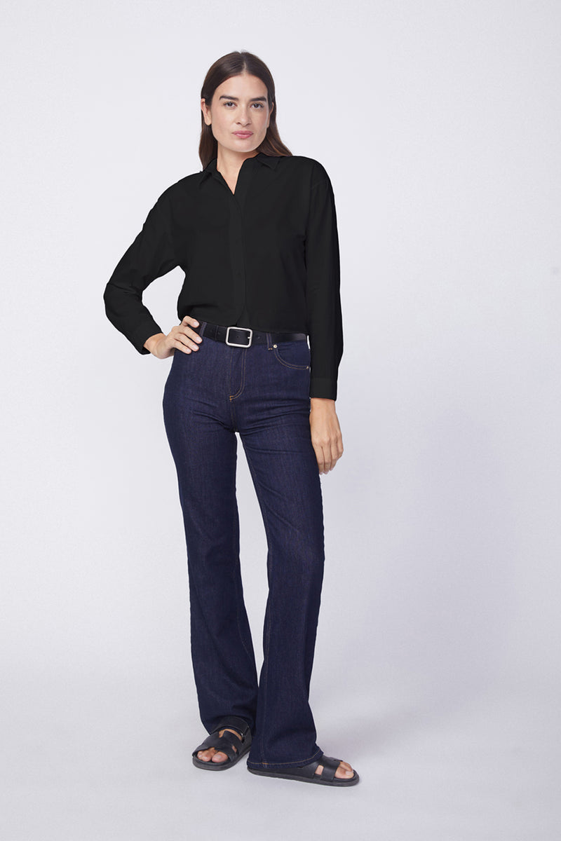 Stateside Voile Elastic Back Cropped Shirt in Black