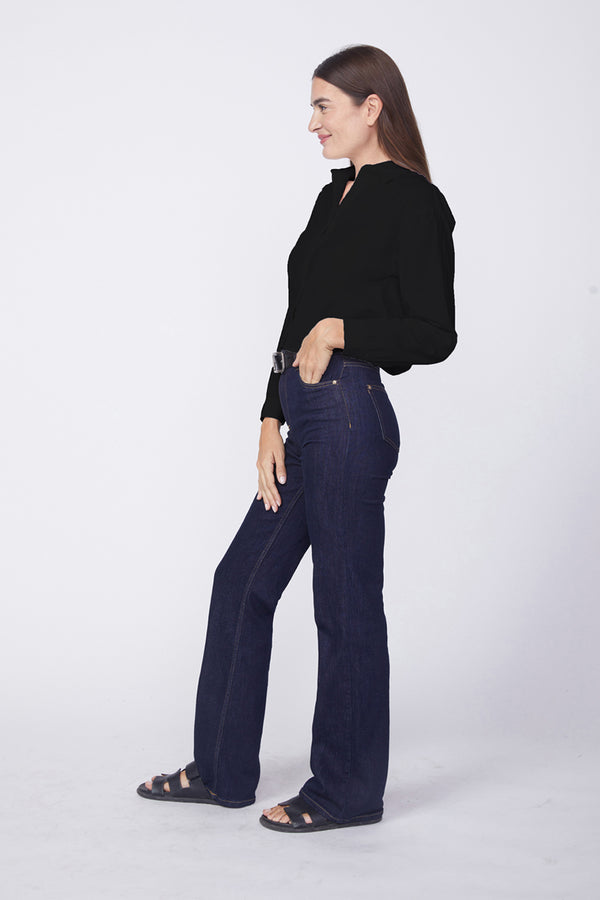 Stateside Voile Elastic Back Cropped Shirt in Black