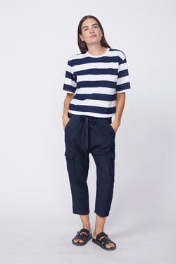 Stateside Linen Paperbag Cargo Pant in New Navy-full view front