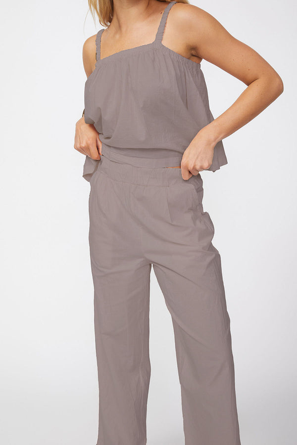 Voile Wide Leg Trouser in Twig-close up 