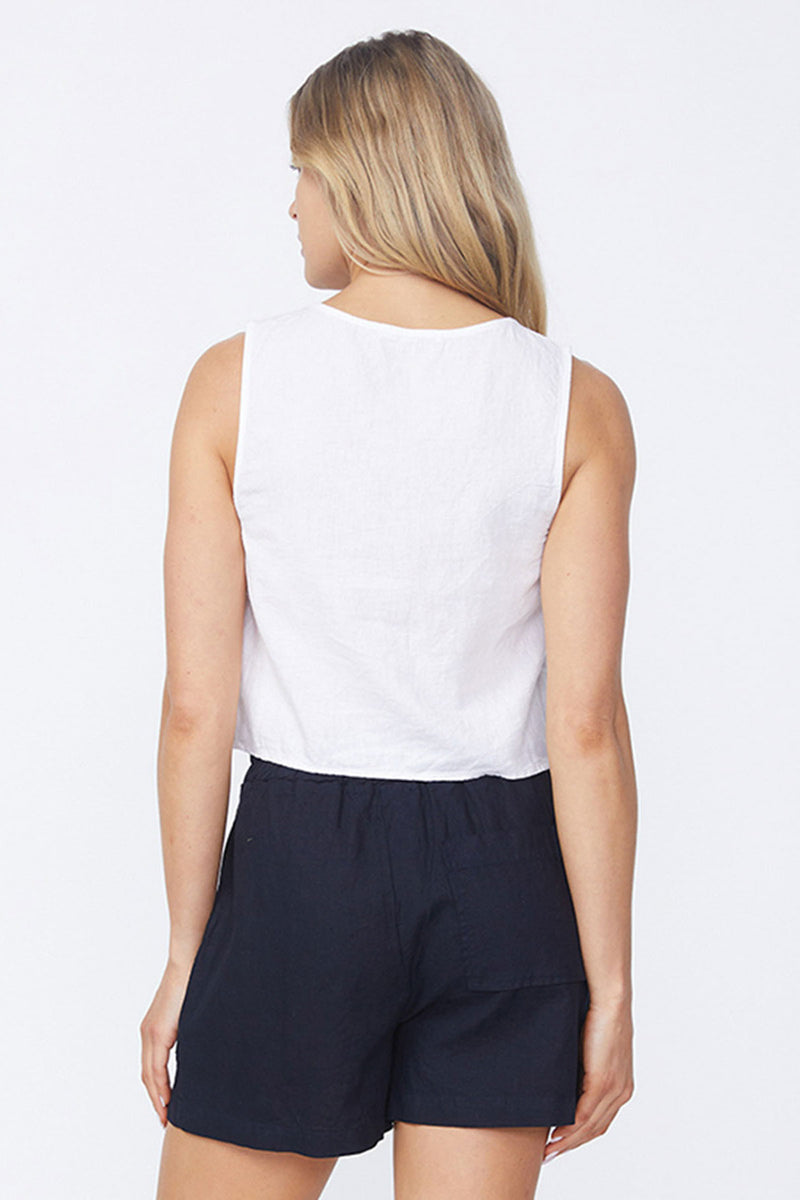 Stateside Linen Double Tie Front Vest in White-back 