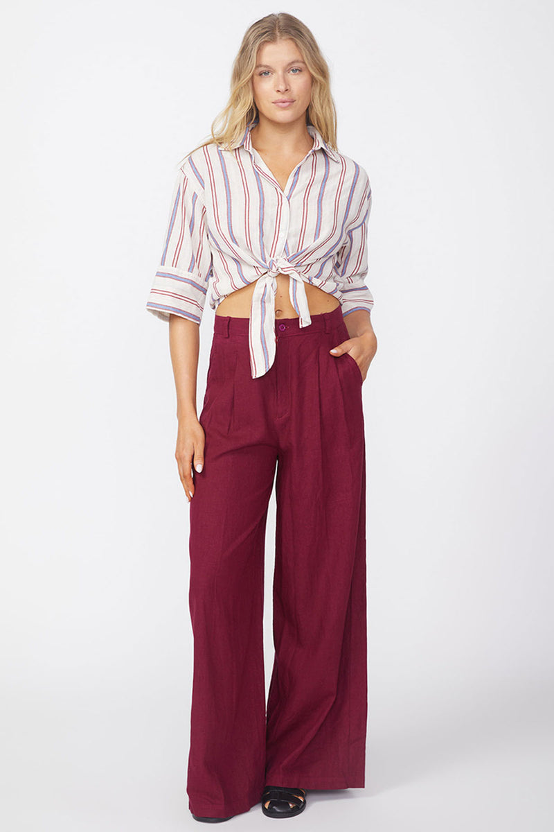 Stateside Linen Wide Leg Trouser in Bordeaux-full view front