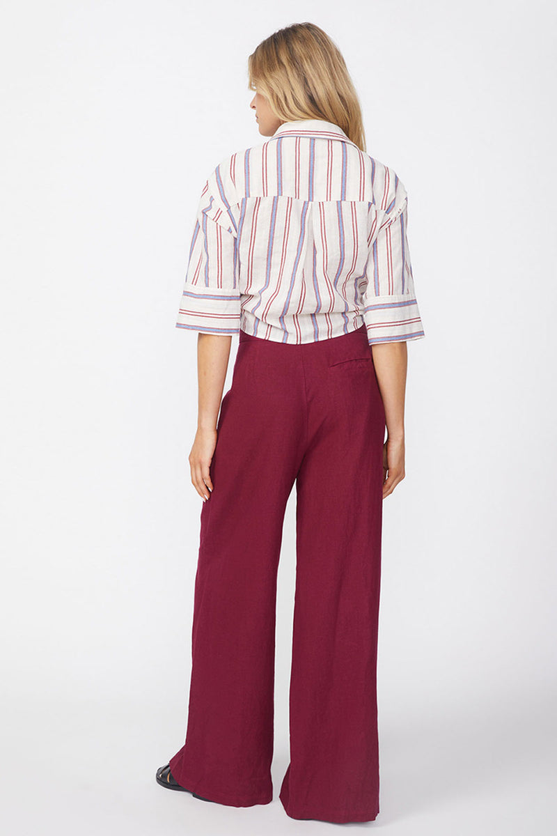 Stateside Linen Wide Leg Trouser in Bordeaux-back 