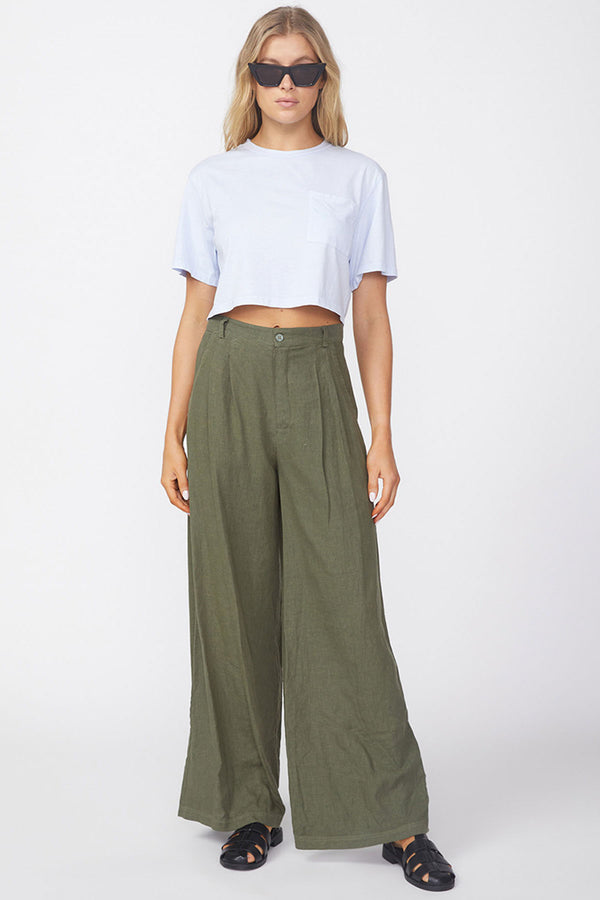 Stateside Linen Wide Leg Trouser in Fern-full view front