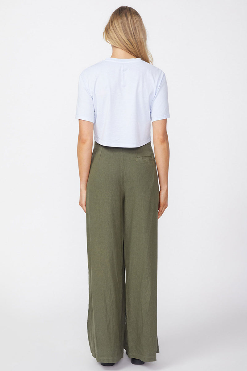 Stateside Linen Wide Leg Trouser in Fern-back