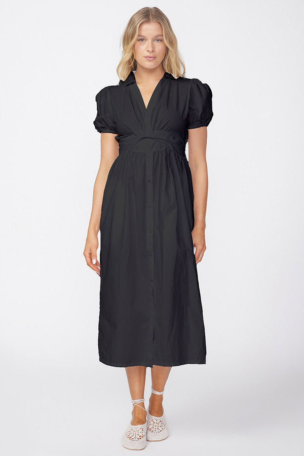 Stateside Fine Poplin Twist Front Maxi Dress in Black