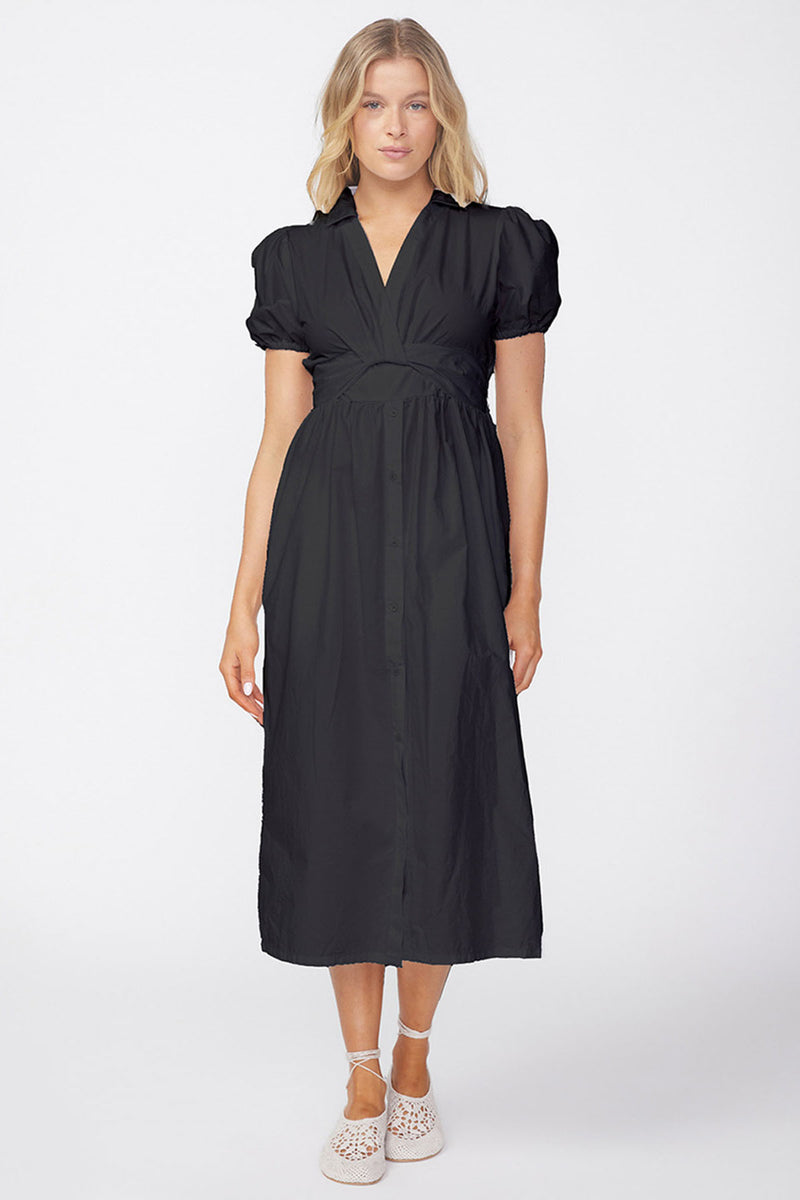 Stateside Fine Poplin Twist Front Maxi Dress in Black