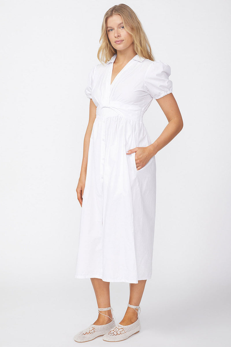 Stateside Fine Poplin Twist Front Maxi Dress in White