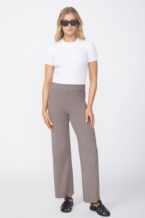 Stateside Luxe 2x1 Rib Cropped Pant in Twig-full view front