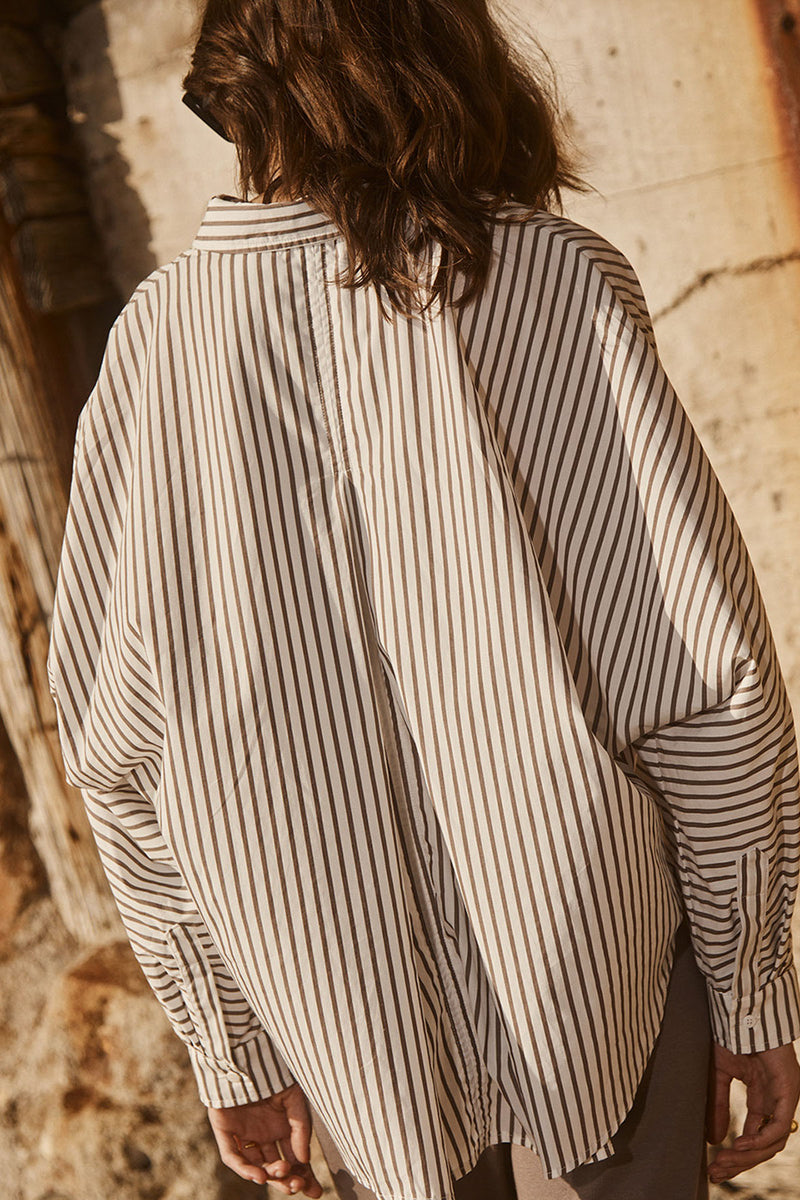 Stateside 80's Poplin Stripe Dolman Shirt in Twig