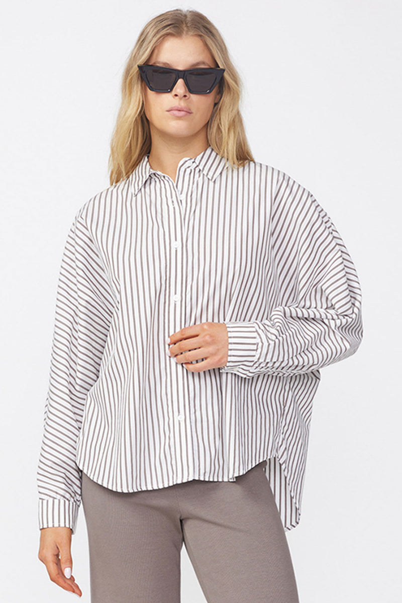 Stateside 80's Poplin Stripe Dolman Shirt in Twig