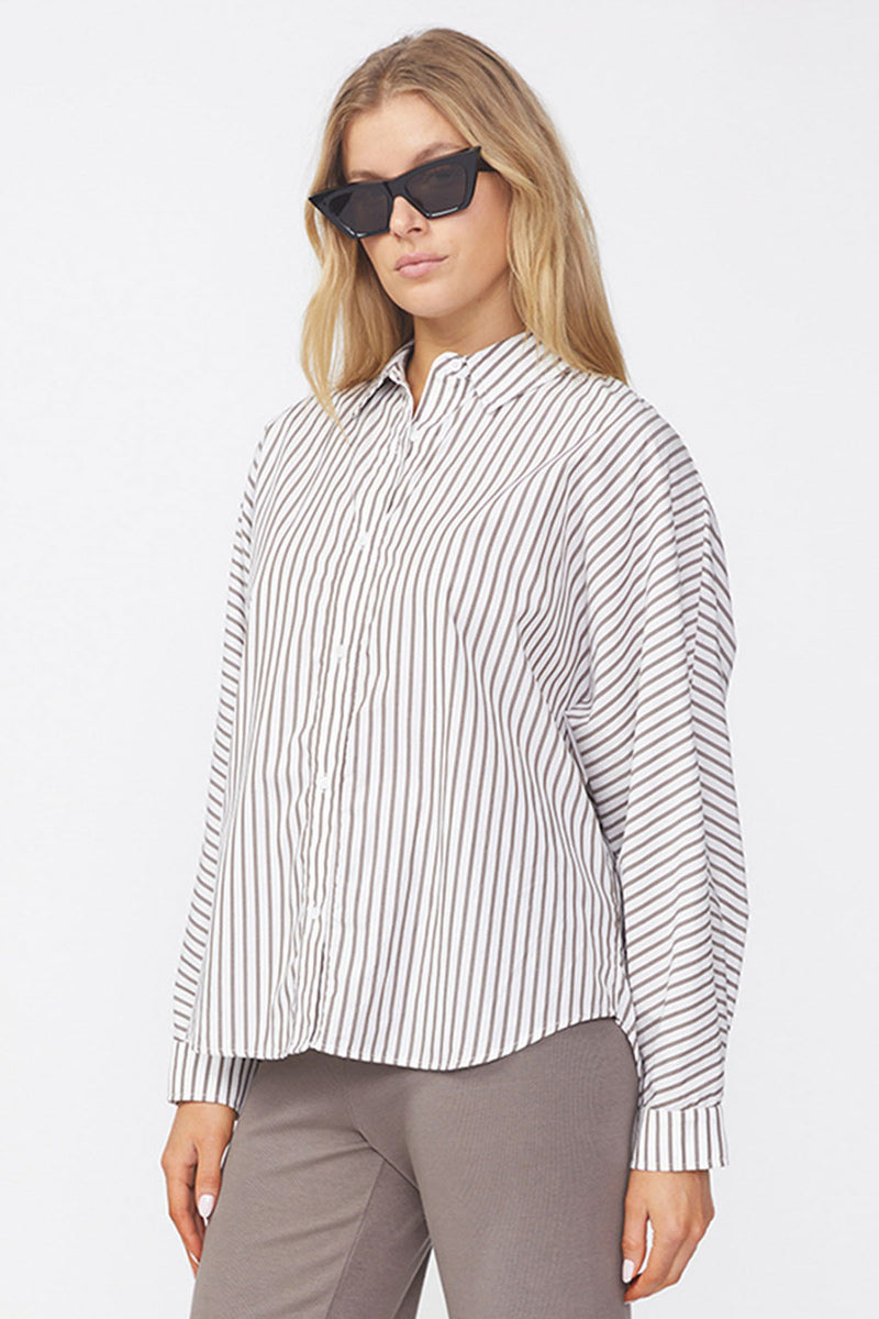 Stateside 80's Poplin Stripe Dolman Shirt in Twig