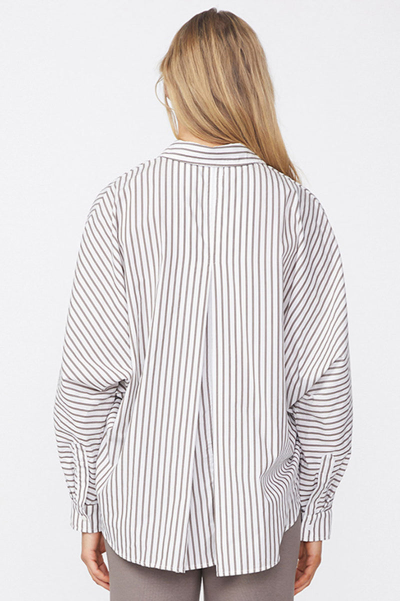 Stateside 80's Poplin Stripe Dolman Shirt in Twig