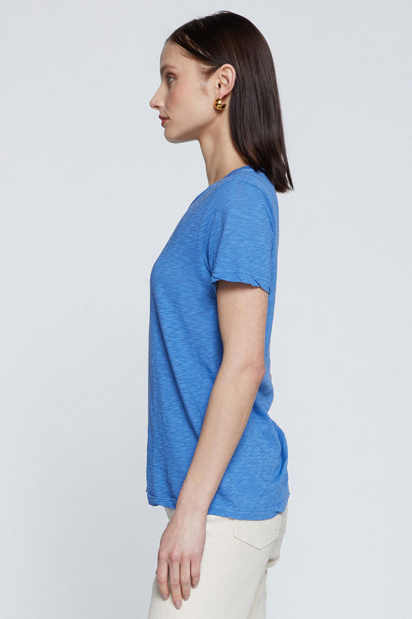 scoop neck in a shade of blue side view