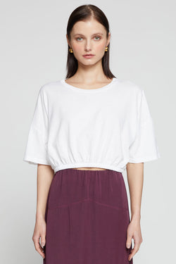 Stateside Cloud Jersey Cropped Elastic Hem Top in White