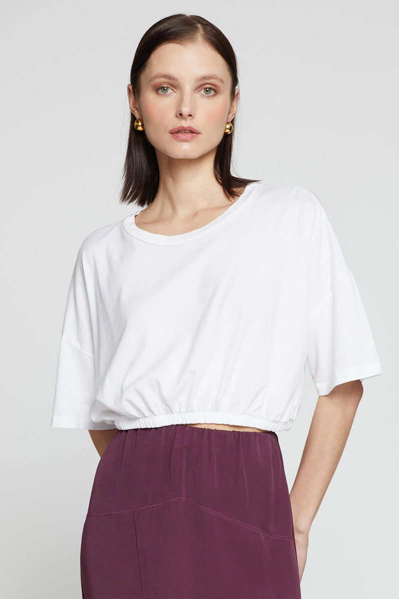 Stateside Cloud Jersey Cropped Elastic Hem Top in White