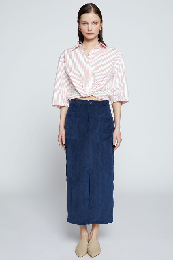 Stateside Schoolboy Cord Skirt in New Navy