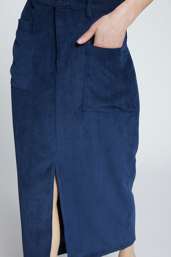 Stateside Schoolboy Cord Skirt in New Navy