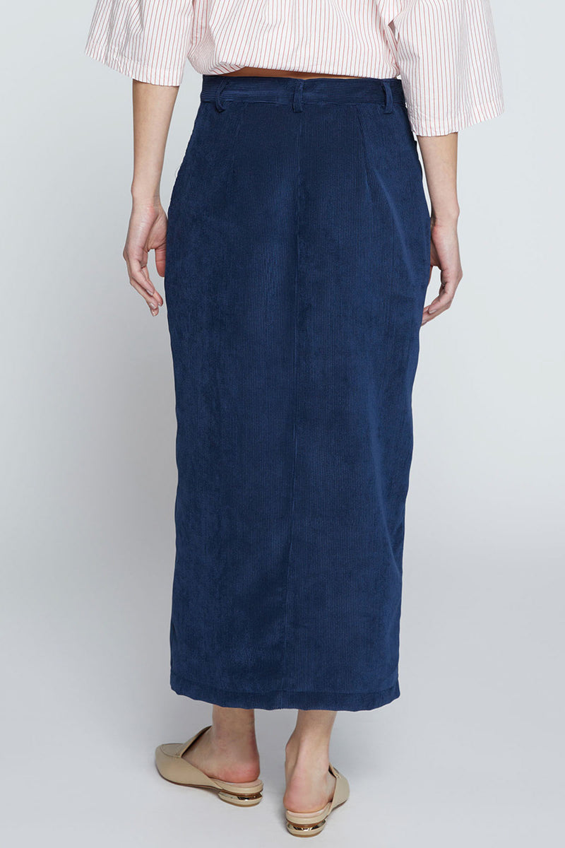 Stateside Schoolboy Cord Skirt in New Navy