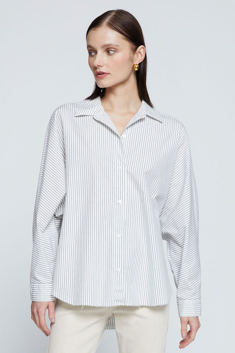 Stateside Elliott Poplin Stripe Dolman Shirt-3/4 front  looking to the left