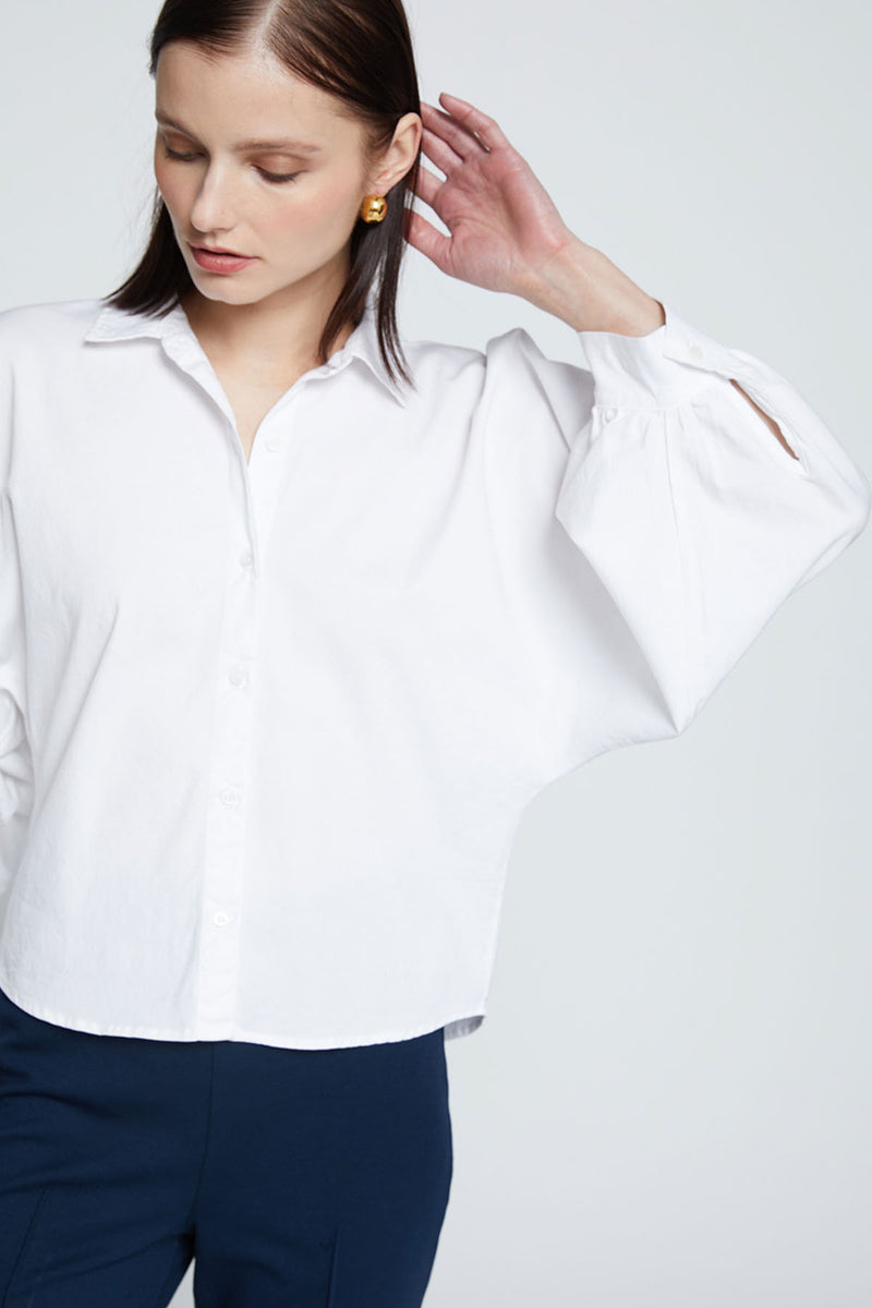 Stateside Sandman Poplin Dolman Puff Sleeve Shirt-side view puff sleeve showing 