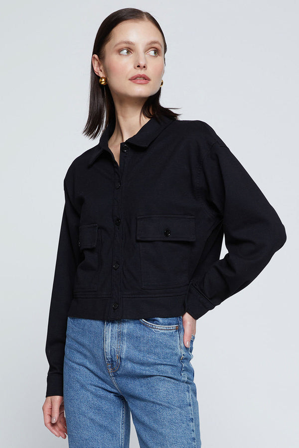 Stateside Ponte Cropped Jacket in Black-3/4 front view looking away