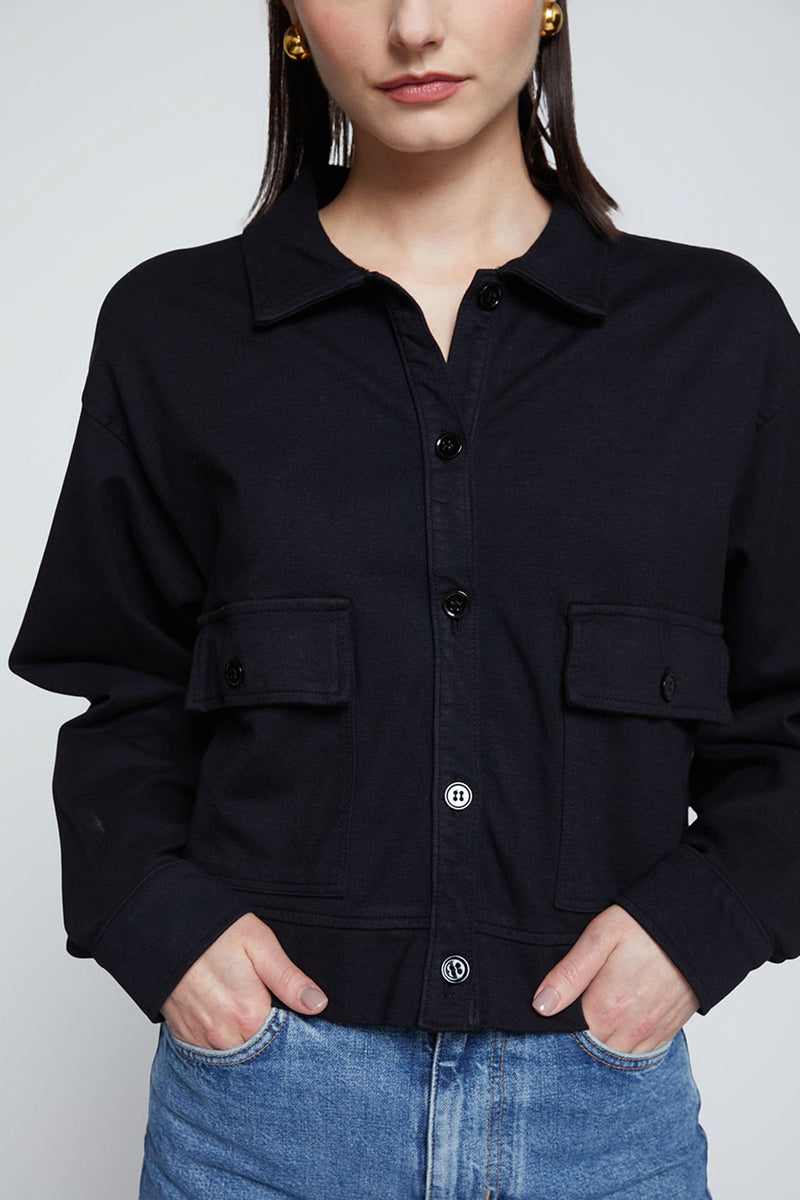 Stateside Ponte Cropped Jacket in Black-close up 