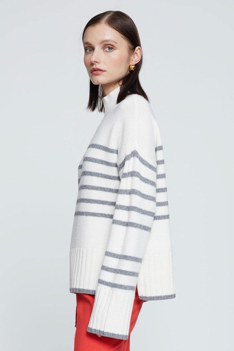 Stateside Striped Mock Neck Sweater-3/4 side view 