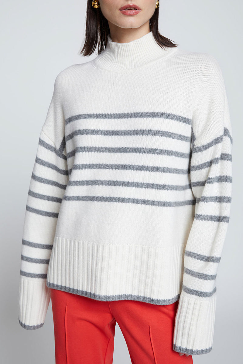 Stateside Striped Mock Neck Sweater-close up of product