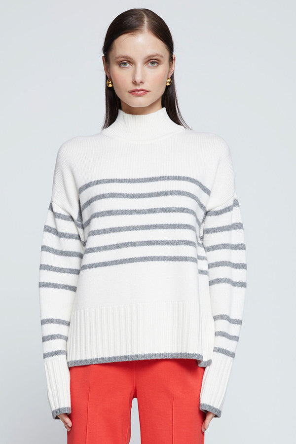 Stateside Striped Mock Neck Sweater-3/4 front view