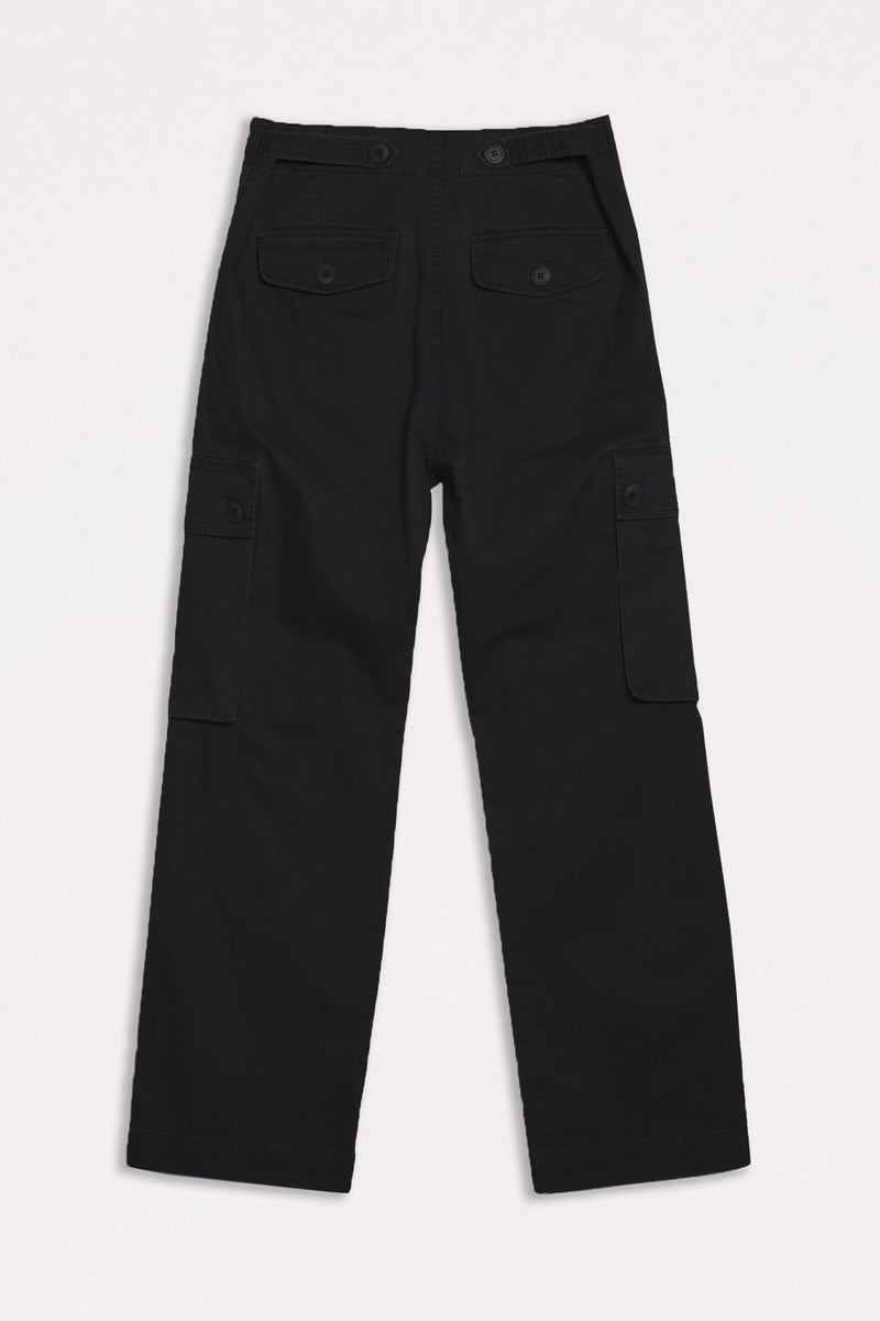 DSTLD Women's Cargo Pant in Black-flat lay back