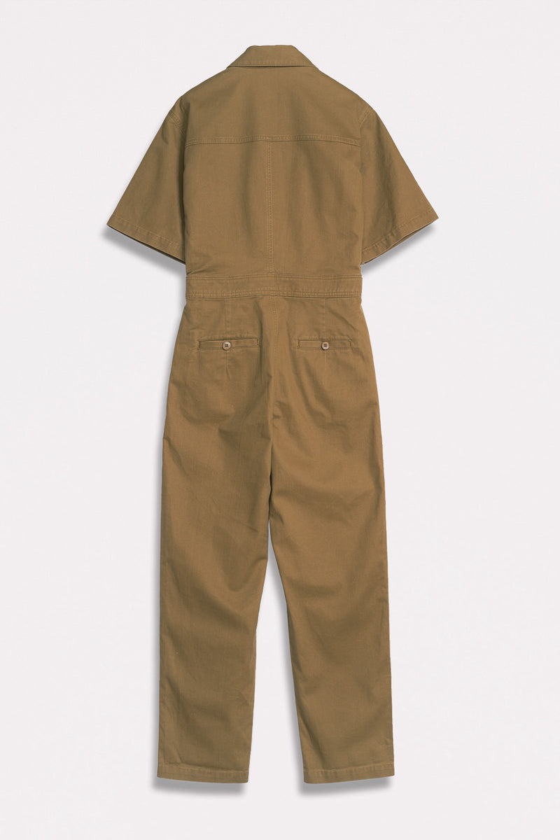 DSTLD Women's Utility Jumpsuit in Ermine-flat lay back