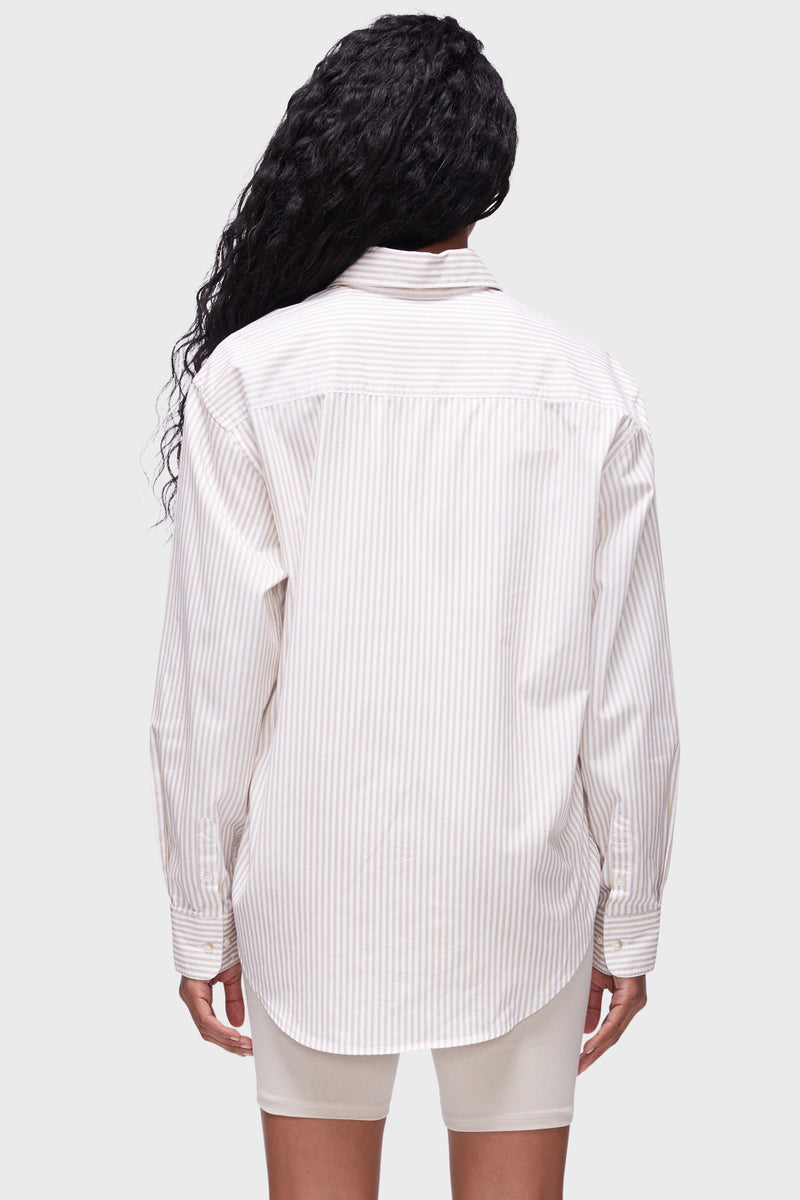 90s Button Down in Khaki White Stripe-back view