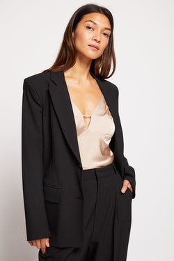 Bailey 44 Reine Jacket In Black - 3/4 front unbuttoned jacket