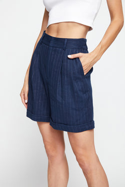 Bailey 44 Charlie Pinstripe Shorts In Midnight - left side