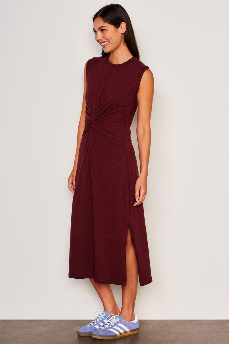 Sundry Midi Twist Sleeveless Dress in Red Rock-side view full 