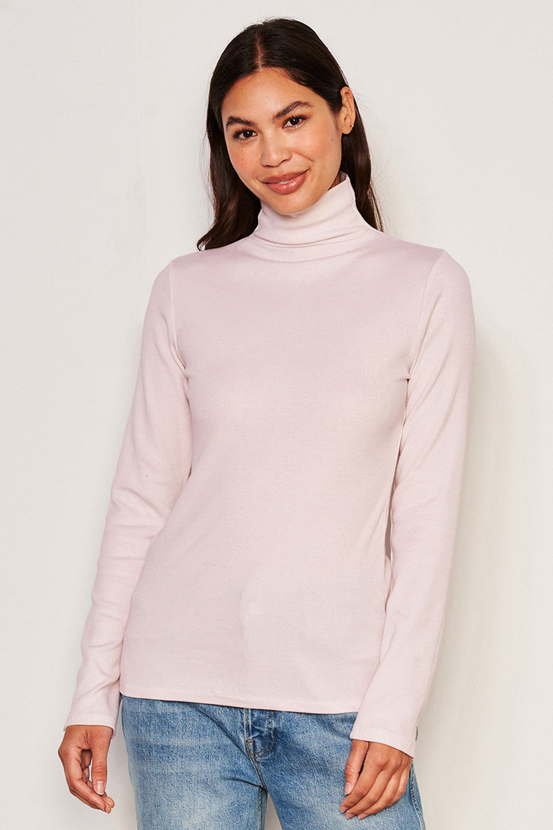 Sundry Long Sleeve Mock Neck Top in Flush Pink-3/4 front 