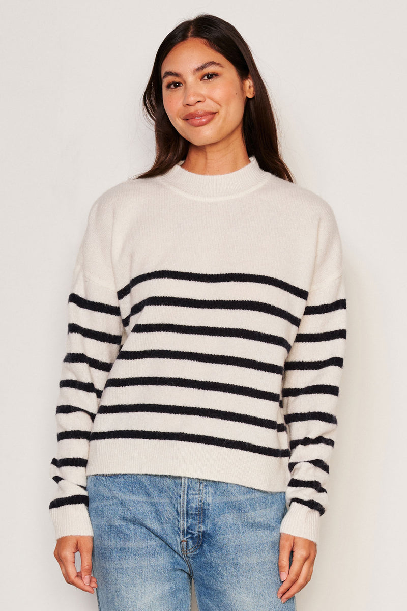 Sundry Stripes Mock Neck Cozy Sweater in Oyster-3/4 front 