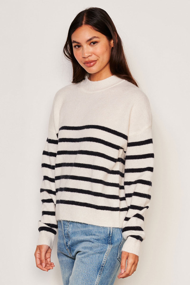 Sundry Stripes Mock Neck Cozy Sweater in Oyster-front 