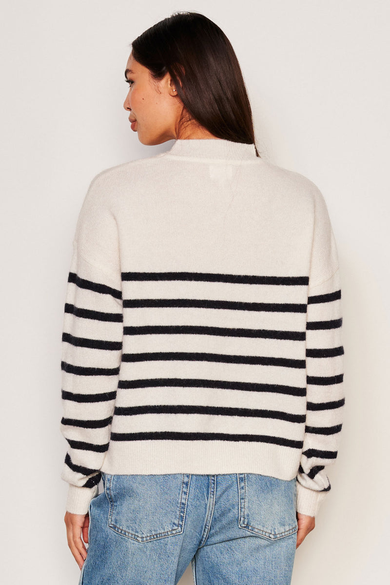 Sundry Stripes Mock Neck Cozy Sweater in Oyster-back view