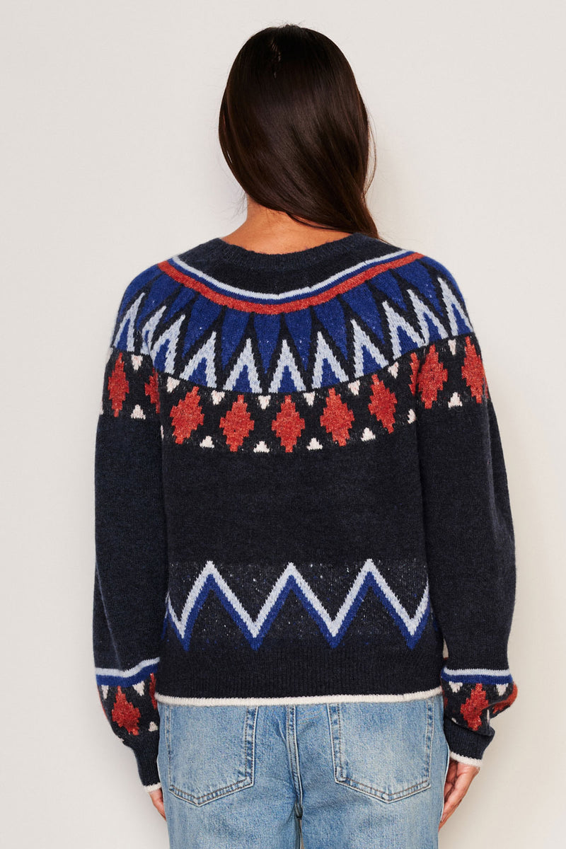 Sundry Fairisle Crew Neck Sweater in Deep Navy-back view