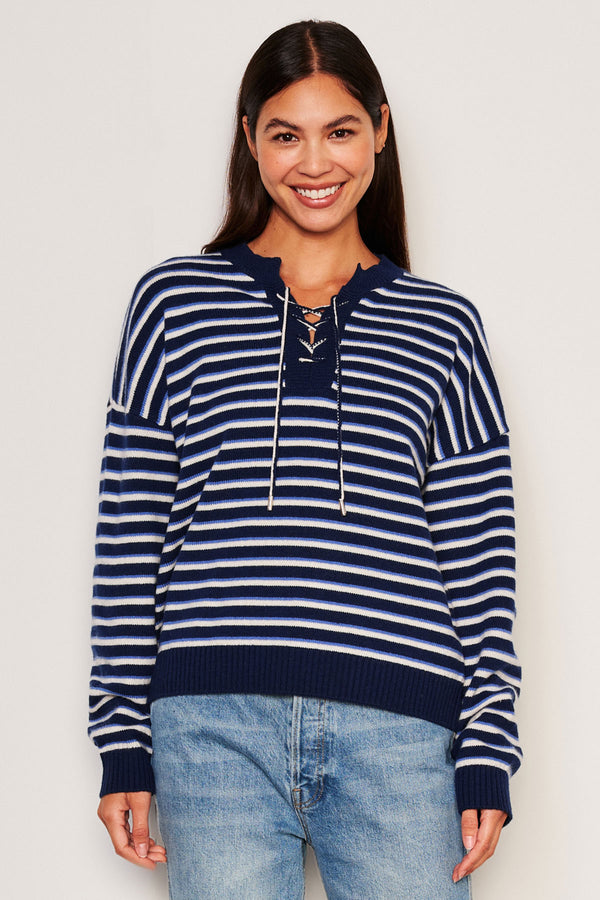 Sundry Stripes Lace Up Sweater in Oyster-3/4 front 