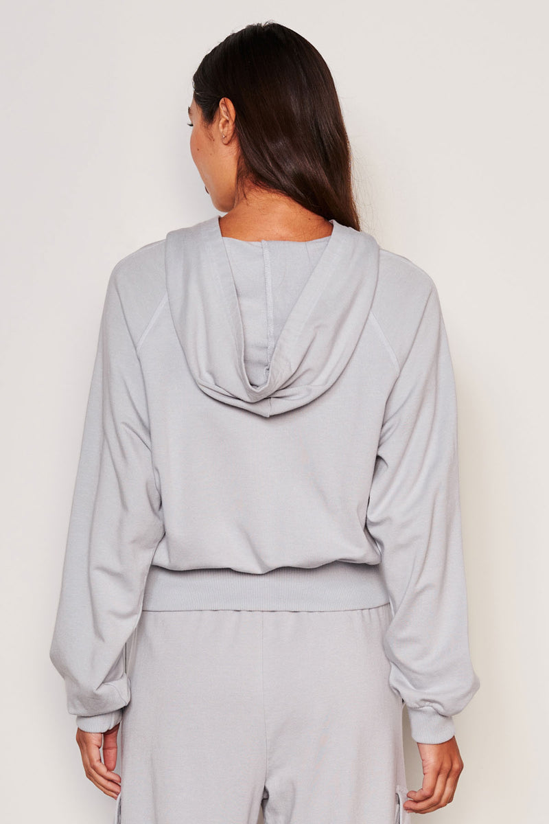 Sundry Lounge Banded Hoodie in Blue Linen-back view