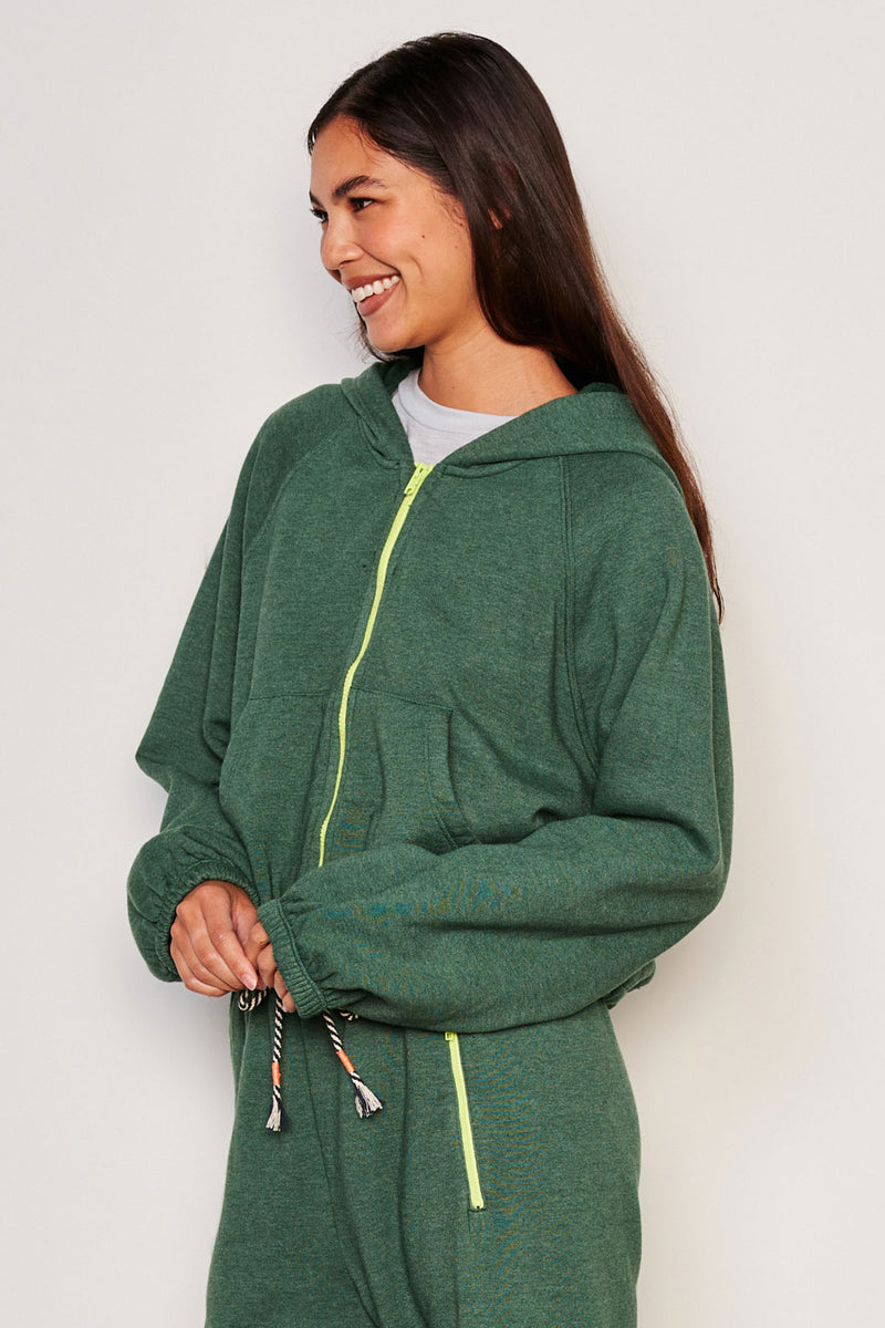 Sundry Cinched Zip Hoodie in Everglade